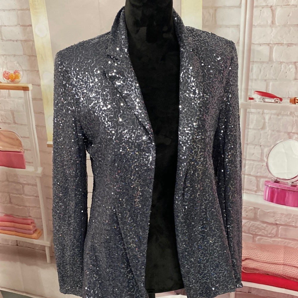 Bobeau Gray Sequin Jacket Size L